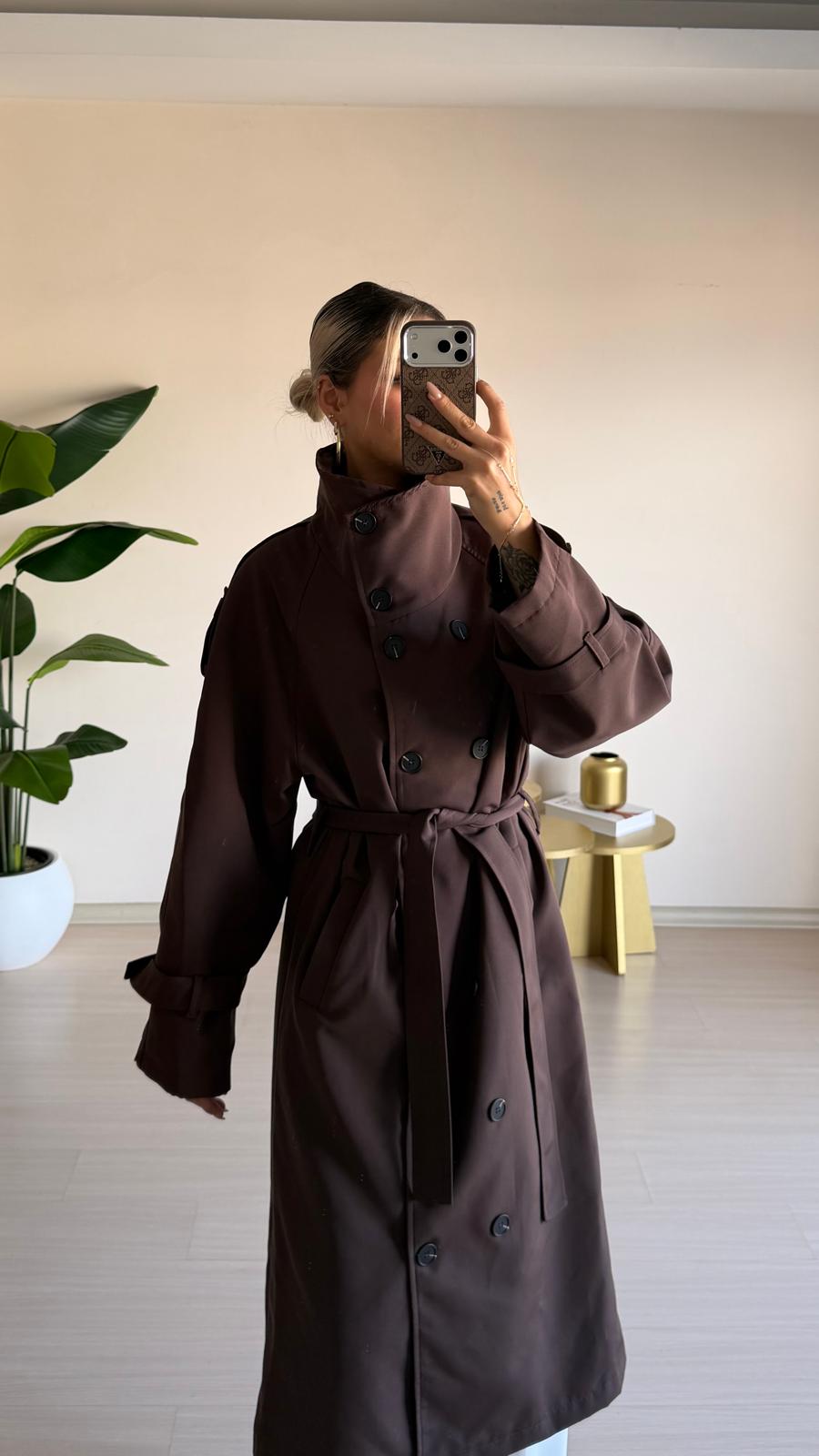 Uzun Oversize Trençkot – Kahverengi