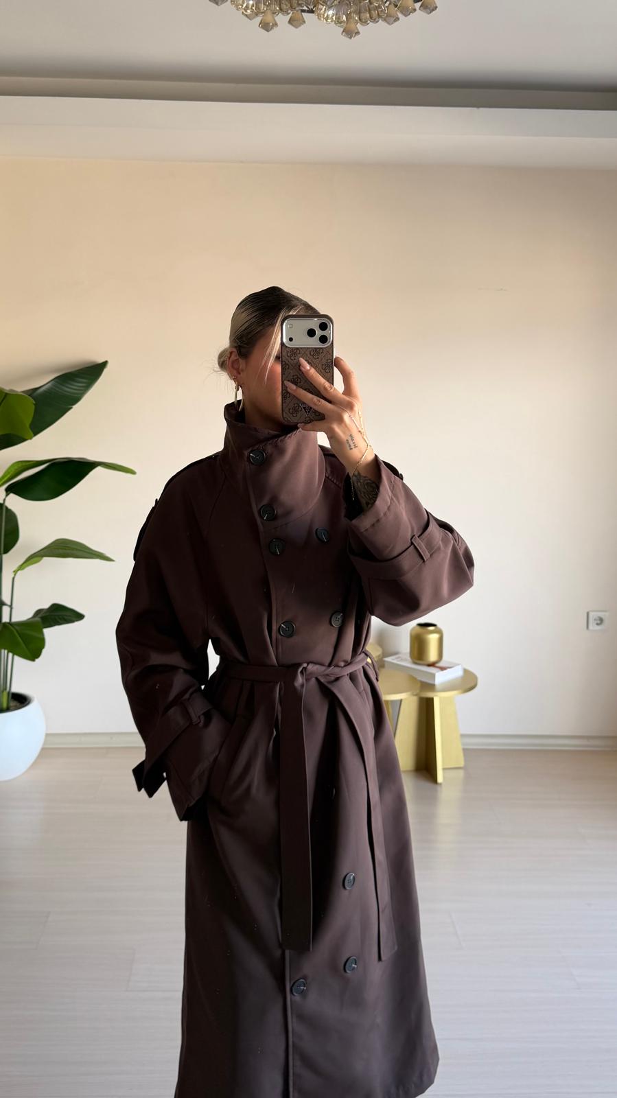 Uzun Oversize Trençkot – Kahverengi