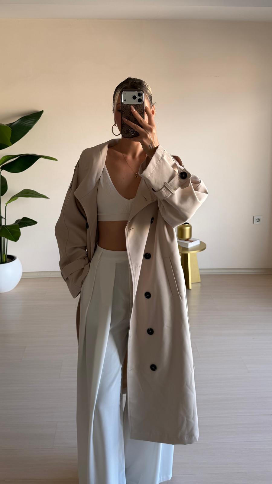 Uzun Oversize Trençkot – Bej