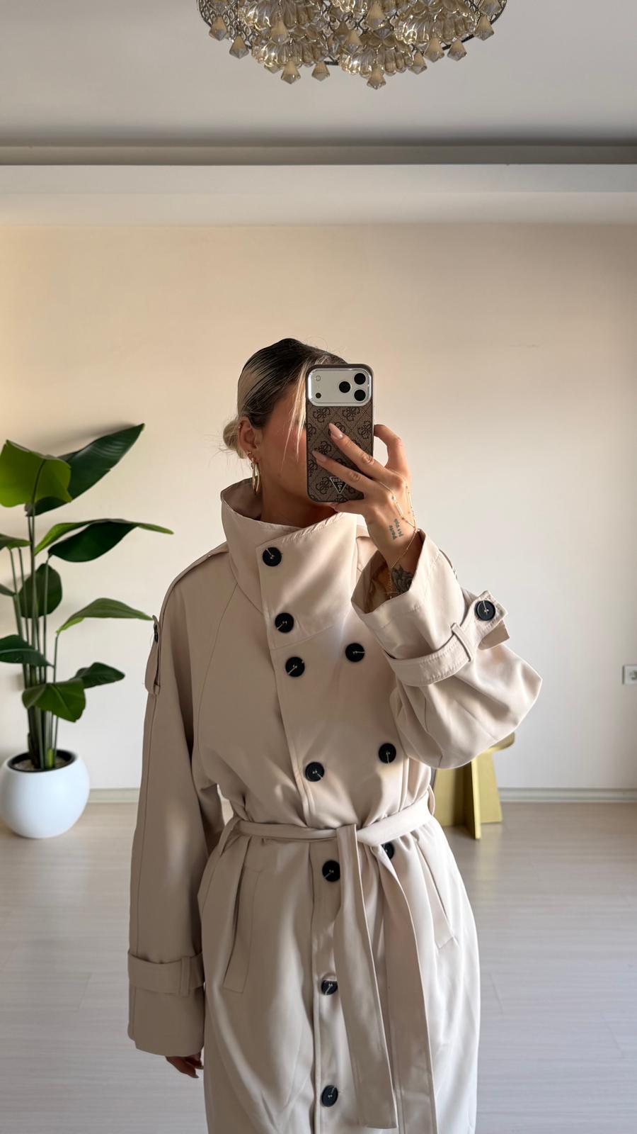 Uzun Oversize Trençkot – Bej