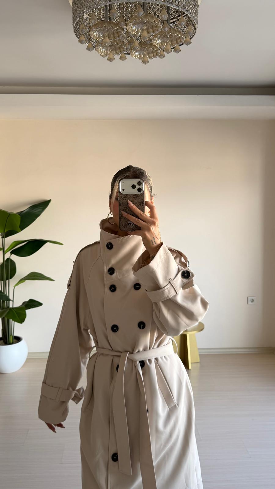 Uzun Oversize Trençkot – Bej