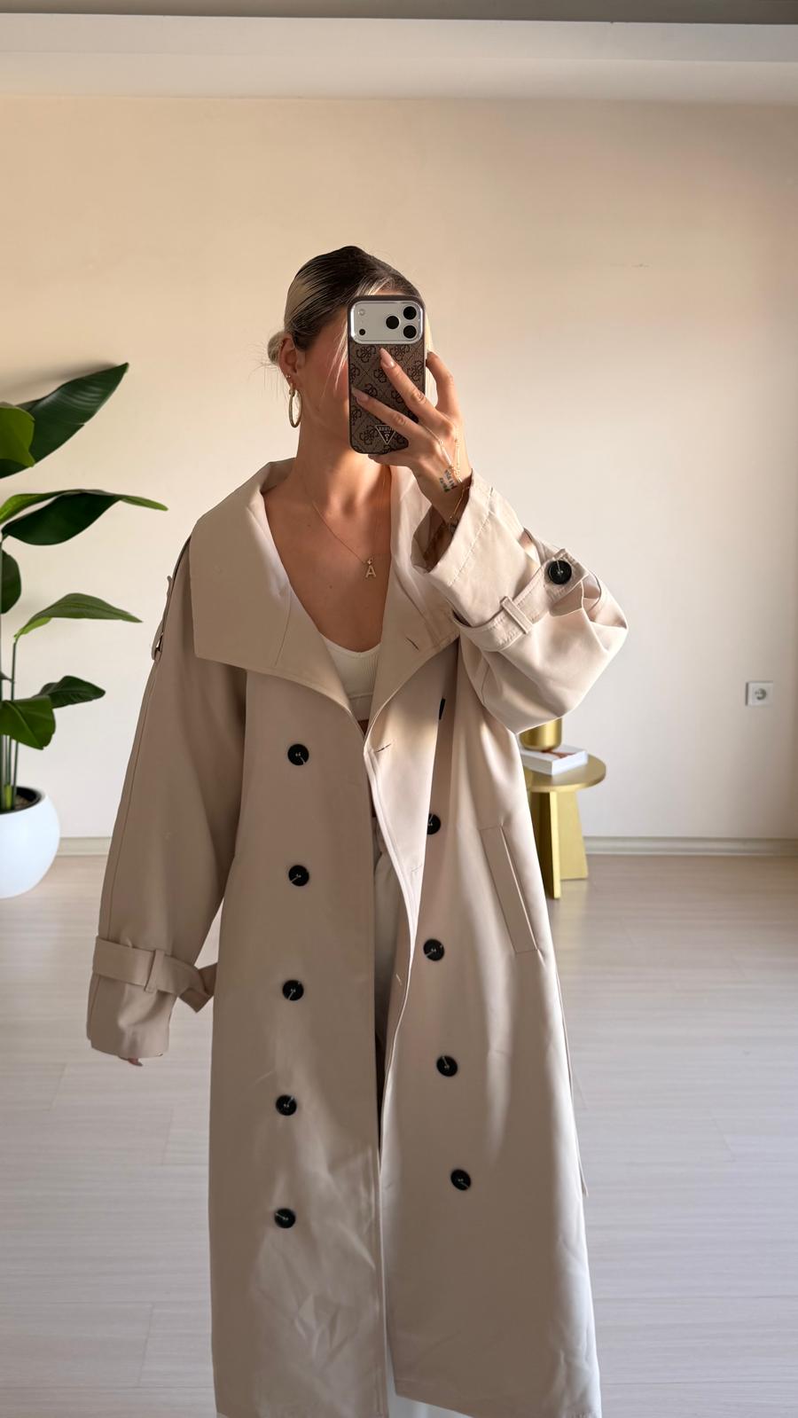 Uzun Oversize Trençkot – Bej