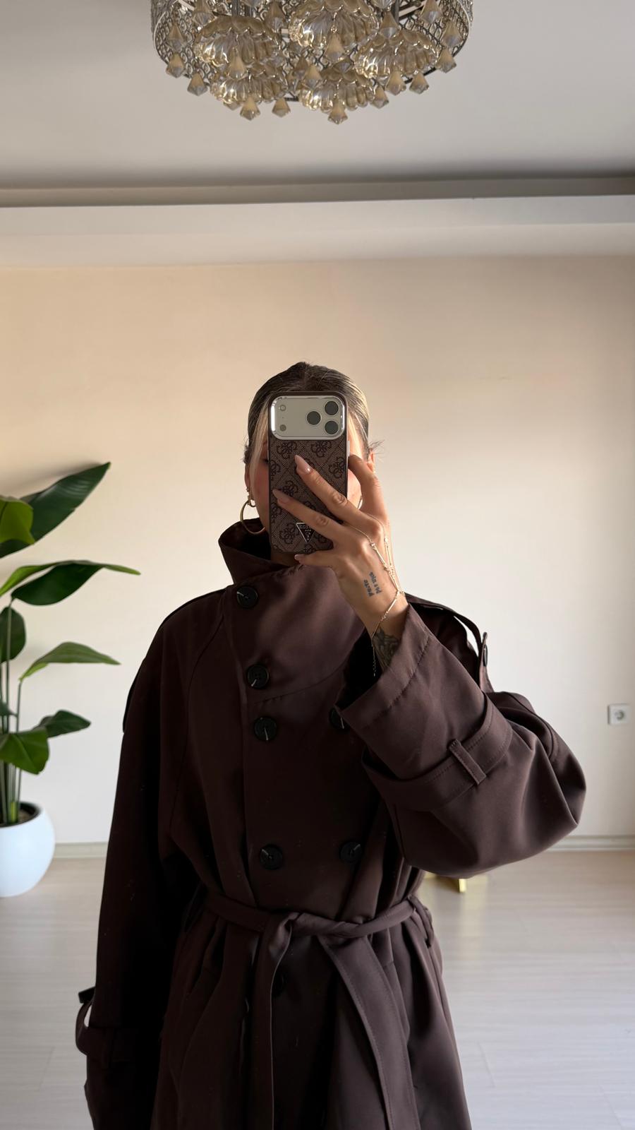 Uzun Oversize Trençkot – Kahverengi