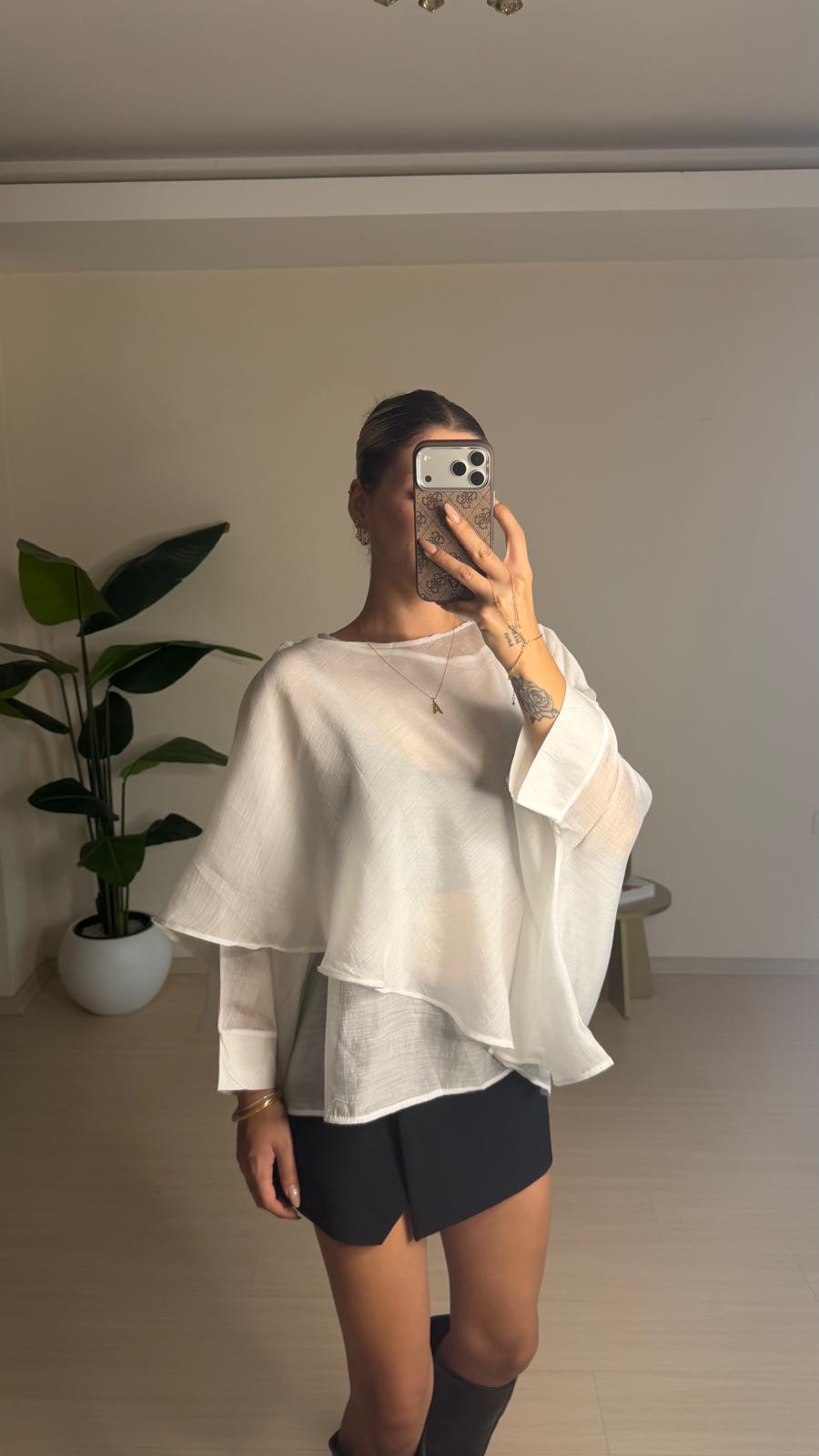 Tencel Pelerin Bluz - Beyaz