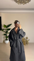 Kuşaklı Uzun Oversize Trençkot – Gri
