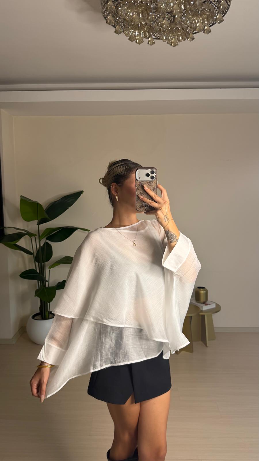 Tencel Pelerin Bluz - Beyaz