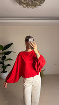 Yarasa Kol Oversize Bluz - Kırmızı