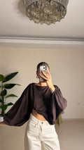 Yarasa Kol Oversize Bluz - Kahverengi