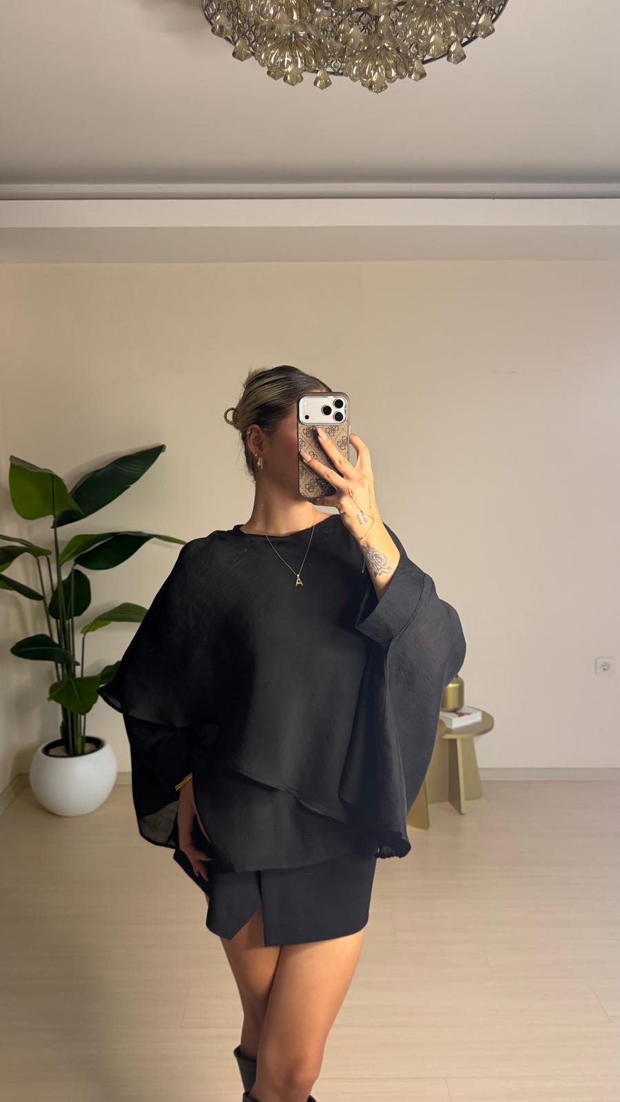Tencel Pelerin Bluz - Siyah