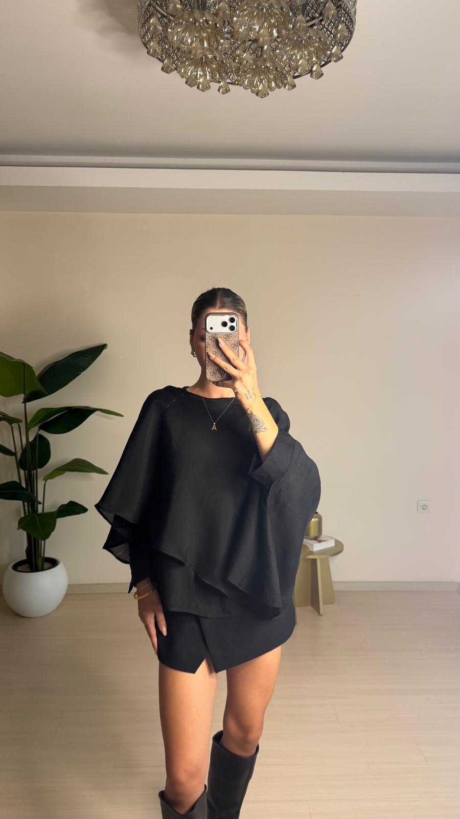 Tencel Pelerin Bluz - Siyah
