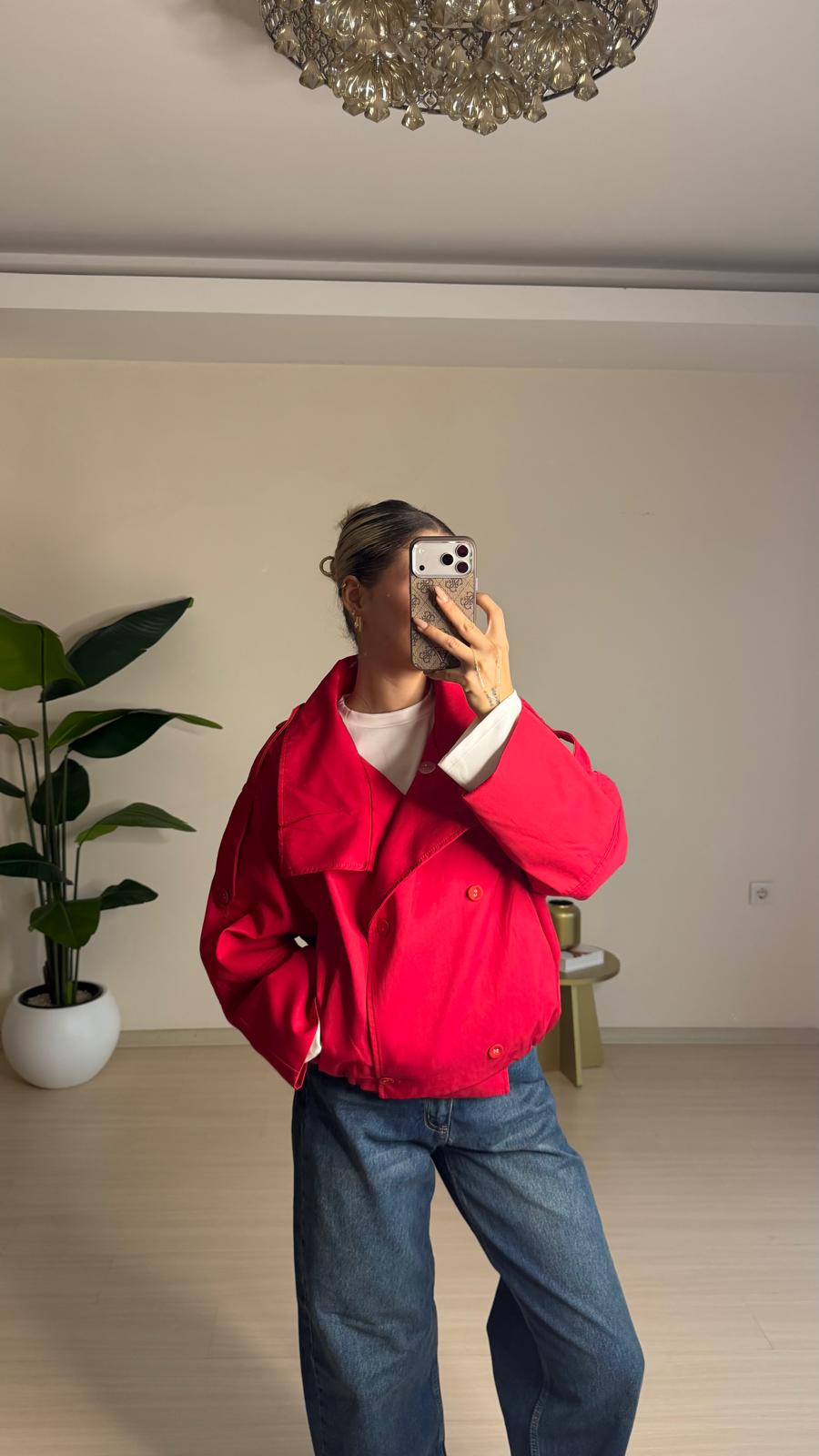 Geniş Yakalı Oversize Ceket – Kırmızı