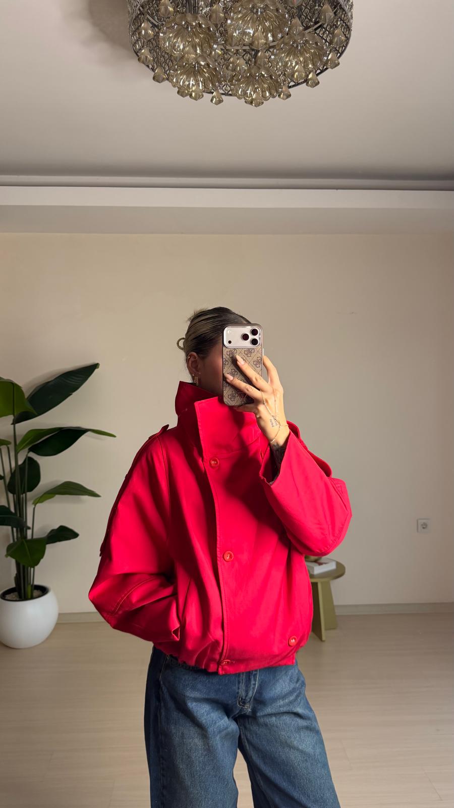 Geniş Yakalı Oversize Ceket – Kırmızı