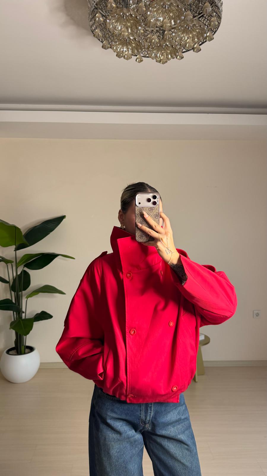 Geniş Yakalı Oversize Ceket – Kırmızı
