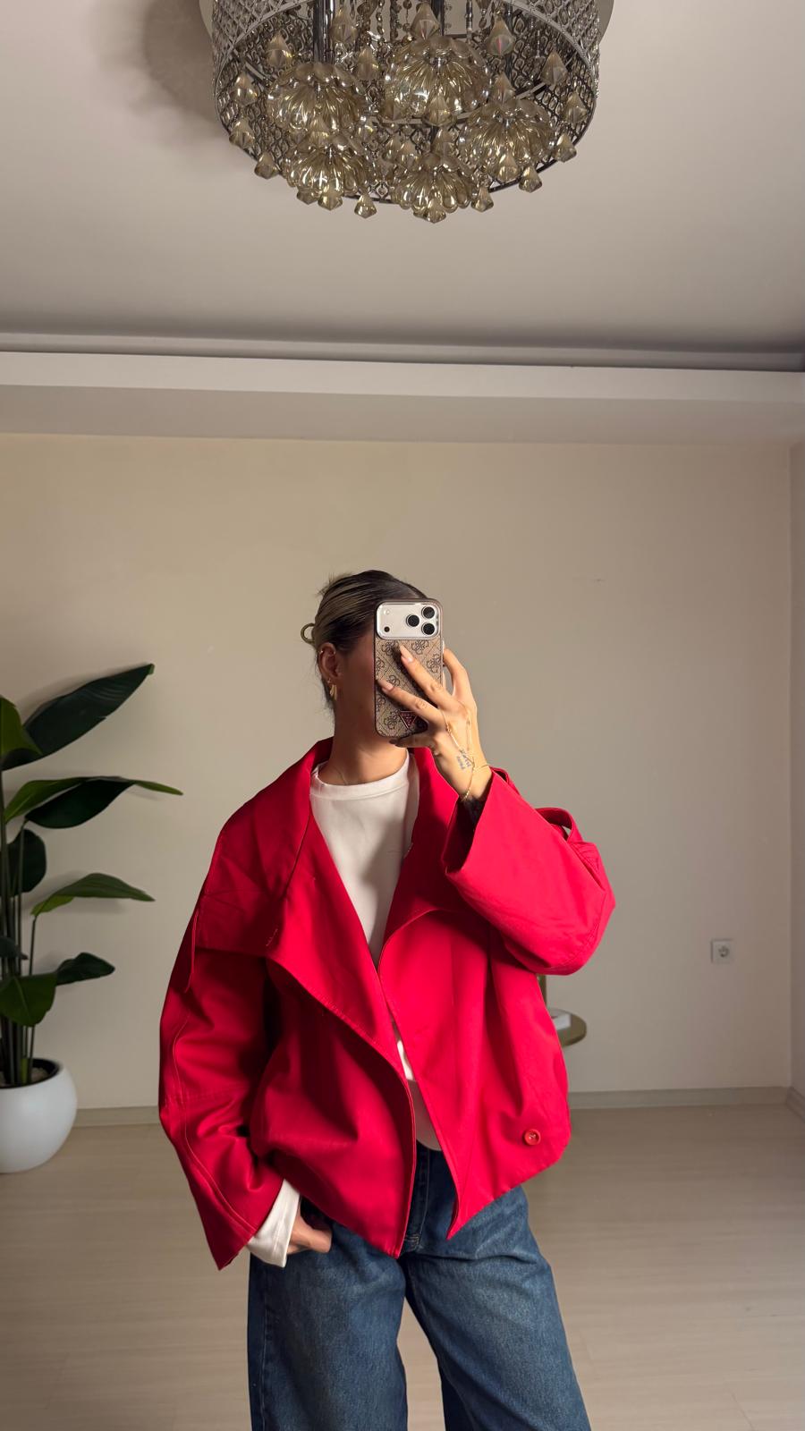 Geniş Yakalı Oversize Ceket – Kırmızı